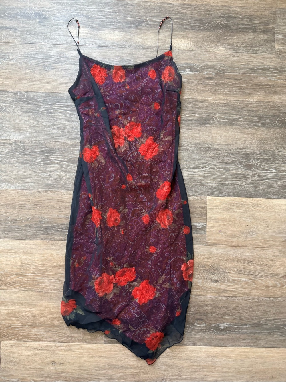 Y2K My Michelle layered paisley Sheer Floral Slip Dress beaded straps